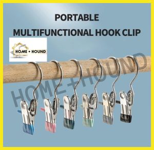 HOME+HOUND 1pcs Portable Colorful Stainless Steel Anti-slip Clip/ Closet Space Saving Storage Clip With Hook/ Balcony Laundry Drying Windproof Clip