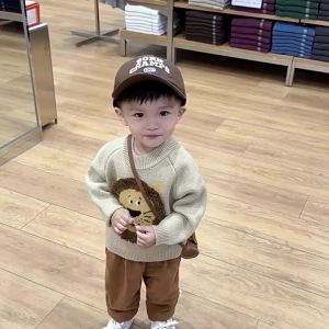Boys Autumn and Winter Korean Style Stylish Pullover Sweater Baby Cartoon Lion Knitwear Versatile Top Winter Outfit
