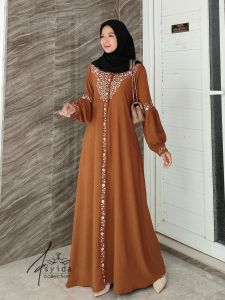 Gamis Zahra Mix Bordir Premium | Dress Crinkle Airflow Bordir Mewah Kondangan Wanita Simpel Mewah