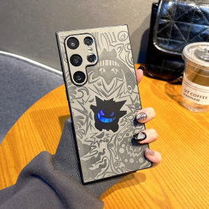 CrashStar Cool Gengar Laser Leather Wristband Phone Case For Samsung Galaxy S25 S24 FE S23 S22 Note 20 Ultra + A56 A55 A54 A36 A35 A17 A16 A15 A06 A05S 5G Fashion Embossing Wristlet Phone Cover Creative Cartoon Phone Casing With Holder Stand