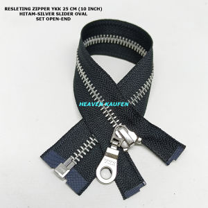 Resleting Zipper Ritsleting YKK 25 cm Atau 10 inch Hitam - Silver Slider Oval Model Set Open End Buka Lepas Harga Per Biji