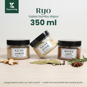 TAMA LIVING Ryo Toples Bumbu Dapur 350 ml Free Label dan Sendok Tutup Hitam Toples Bening Jar Bumbu