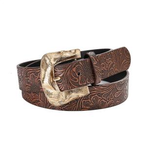 Embossed Flower Pin Buckle Belt Western Waistband Vintage Waiststrap PU Leather Pants Belt Waist Ornament Everyday Use