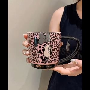 🚚Local Delivery🔥Mickey & Minnie 300ML Leopard Print Ceramic Mug  Cute Cartoon Mug With Free Charm  Coffee Tea Milk Cup
