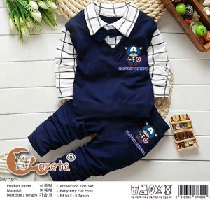 Dooli - Setelan baju bayi laki laki umur 1 2 3 4 5 tahun / kapten americano celana dan lengan panjang / murah terbaru casual import lucu laki2 kaos