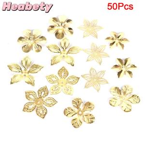 Heabety 50Pcs Set Vintage Metal Flower Filigree Slice Charms Jewelry DIY Craft Findings