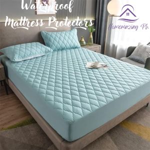 Homemazing Ph 100% Waterproof Mattress Protector Single Double Queen King Size | Foam Cover | Cover for Foam Bed | Mattress Topper | Mattress Protectors Toppers | Waterproof Bed Cover | Bed Protector Waterproof | Mattress Protector White Grey Blue Green