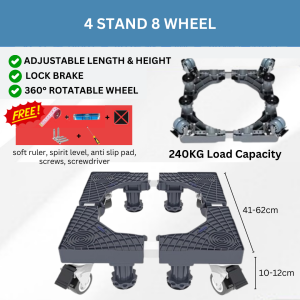 Ready Stock 150-500kg Washing Machine Stand Base Wheels Roller Moveable Adjustable Height Length Heavy Duty Stainless Steel Anti Vibration AntiSlip Waterproof Cabinet Fridge Freezer Dryer Washer Rack Laundry Clothes Alas Mesin Basuh Kaki Roda Pelapik