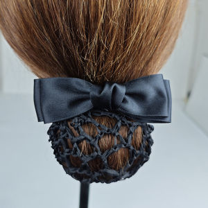 Minwen Y Tá Tiếp Viên Phụ Kiện Tóc Bowknot Sọc Net Bun Tóc Bìa Phụ Nữ Barrette Net Bun Crochet Net Bun Snood