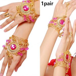 HHJJ55SS 1pc/1pair Fashion Indian Dance Performance Bracelet Free Size Multicolors Out Tribal Ring Bracelet High Quality Performance Accessories Belly Dance Costumes Diamond Bracelet For Girl Bead Show
