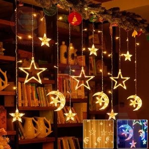 5M LED hari raya lights 8modes 144LED star&moon lights LED Fairy lights outdoor waterproof For hari raya decoration