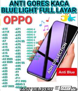 ANTI GORES KACA BLUE LIGHT FULL LAYAR FOR OPPO A1K / A11K/A3S/A5S/A7/A12/A15/A5 2020/ A9 2020/ A31/A33/A52/A53/A91/A92/F7/F9/F11/F11 PRO/A54/ PELINDUNG LAYAR HP