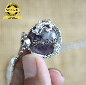 Kalung Pria Wanita Keren Aesthetic Batu Akik Etnik Kristal Kecubung Amethyst ASLI Alam Natural