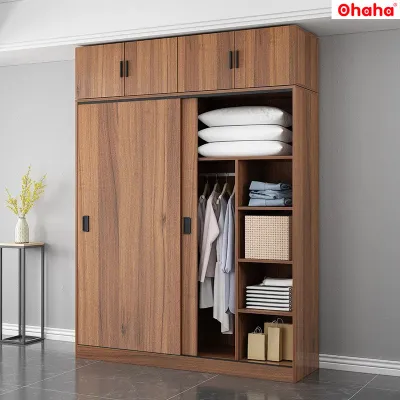 [ Freeship HCM ] [ Trả góp 0%] [Có ảnh thực tế] Tủ Quần Áo Gỗ Công Nghiệp 2 Cánh Lùa Ohaha Nâu Walnut - CL001