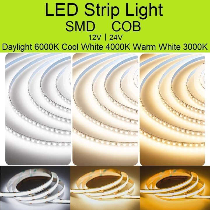 LED Strip Light SMD 5050 2835 COB 12V 24V Daylight 6000K Cool