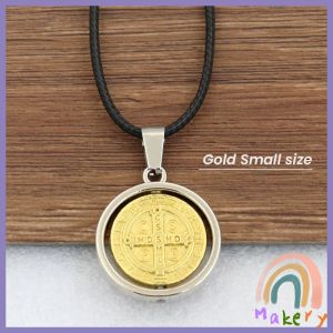 Makery【Ready in Stock】 St. Benedict Rotating Necklace Metal Cross Necklace Small Gift Accessories