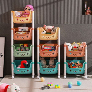 【Fans tone】 Multi-Layer Toy Storage Basket Plastic Kids Rack Quick Install Trolley Kid Toys Cabinet with Wheels Bookshelf Container For Nursery Room