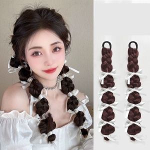 Tóc Giả Tết Hoa Thắt Ruy Băng Trắng Tóc Tết Y2K Phong Cách Hàn Quốc (Giá 1 Bên) QiQiShop