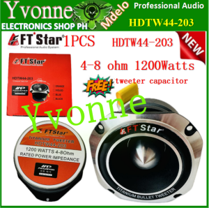 Yvonne SHOP 1PCS FTstar HDTW44-203 Titanium Tweeter 4inch 1200Watts Speaker (free tweeter capacito)