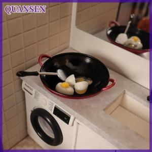QUANSEN ชุดกระทะตะหลิวทอดไข่จำลอง1:12บ้านตุ๊กตาอุปกรณ์เครื่องครัวขนาดเล็กสำหรับบ้านตุ๊กตาอาหารของเล่น