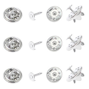 30Sets Iron Brooch Butterfly Clasps Squeeze Badge Buckles Tie Back Stoppers Holder Flat Head Pin Round Buckle for DIY Jewelry Making Findings