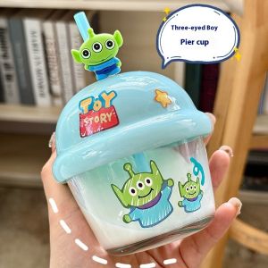 Amila dâu gấu ống hút thủy tinh Cốc trẻ em cốc mini dễ thương cốc sữa ăn sáng cầm tay