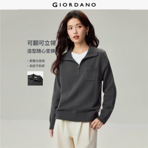 Giordano Beau Monde Women Half zip collar single pocket loose sweater Free Shipping 13356637