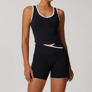 2026 Hot Sale [ Shipped from China ] Cross-over high-waisted sports suit for women color-blocked tank top yoga outfit running fitness yoga shorts B3