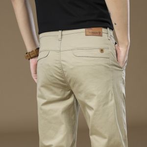 All-season best-selling mens casual pants high-end light luxury solid color high cotton content slim straight-leg business trousers for middle-aged men