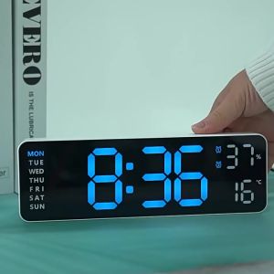 WH [132]LED Digital Wall Clock Large Display Alarm Clock for Living Room LED Wall Clock Timer12/24H Automatic Brightness Dimmer