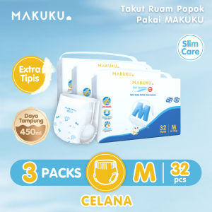 [3 PACK] MAKUKU SAP Diapers Slim Care Ukuran M/L/XL/XXL [TIPE CELANA] - Popok Bayi Extra Lembut Anti Gumpal Penyerapan Cepat - Anti Bocor/Anti Ruam/Anti Iritasi