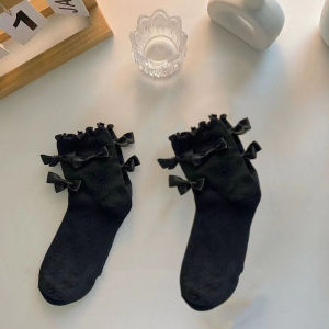 One Shoes ญี่ปุ่นน่ารักสีทึบโบว์เชื้อราถุงเท้าผู้หญิงในฤดูใบไม้ผลิและฤดูร้อนสาวหวานถุงเท้ากลางน่องถุงเท้าน่องสุภาพสตรีถุงเท้ากอง