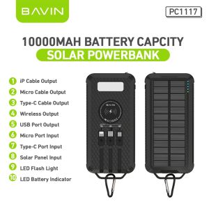 【CASH ON DELIVERY】 BAVIN PC1118 10000mAh/20000mAh Portable Wireless Solar Powerbank 22.5W Fast Charging Built-in Cable