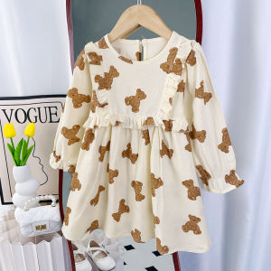 Bear Leader Kids Clothing Girls Cartoon Bear Dress Autumn Long Sleevs Cute Rabbit Princess Dresses for Baby Girls Casual Fall Clothes 2-7 Years Childrens Outfits