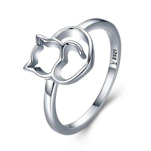 BAMOER Free Shpping Authentic Authentic 925 Sterling Silver Naughty Little Cat & Heart Finger Ring for Women Sterling Silver Jewelry Gift SCR104