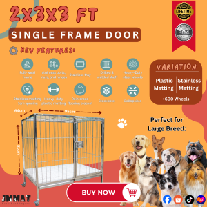 2x3x3 ft – Premium Single Frame Door Stainless Steel Dog/Cat Cage | Stackable and Collapsible | 304 Stainless-Steel Heavy-Duty Cage - Dog Cage - Pet Cage