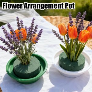 Round Green Floral Foam Block with Bowl for Fresh&Artificial Flowers DIY Arrangement Wedding Garden Decoration