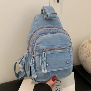 Retro Denim Canvas Crossbody Bag for Women Outdoor Leisure Commuting Mobile Phone Bag Large Capacity Chest Bag Trendy2026