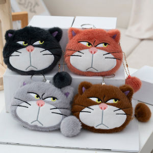 LYM Cute Cartoon Cat Plush Coin Purse Keychain Earphone Storage Bag Backpack Hangings Ornament Gifts