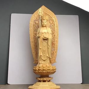 Hand-Carved Kiso Hinoki Wood Ksitigarbha Bodhisattva Statue - Feng Shui Decor Buddhist Sculpture for Home Office Collection