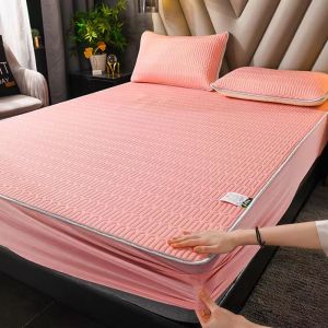 Mattress Protector Bed Cover Non-slip Fitted Natural Latex Mattress Ice Silk Soft Mat Single/Double/Queen/King Bed Cover