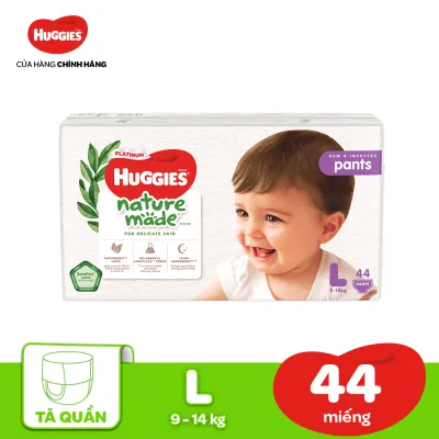 [17-24.08 QUÀ TẶNG ĐƠN 399K](Mua 1 tặng 1) Tã/Bỉm quần HUGGIES PLATINUM NatureMade L44 (9-14kg)-Gói Jumbo 44 miếng
