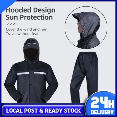 [Ready Stock] Breathable Raincoat Motorcycle Hooded Rainsuit Oxford Cloth Men Women Raincoat Rain Pants Jacket Suit Outdoor Waterproof Rain Gear Baju Hujan