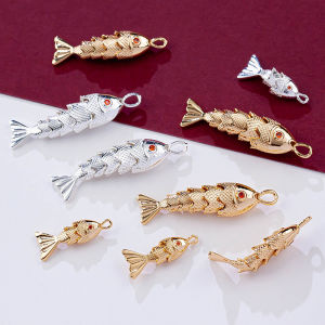 [fenggongshuode] Chinese Style Metal Fish Shaped Charms Pave Red Zircon Pendants For DIY Necklace Bracelet Earrings Jewelry Making Accessories