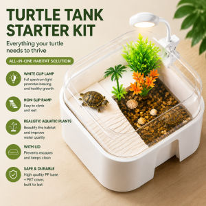 Turtle Tank Kit with Basking Platform Mini Ecological Landscape Box Turtle Tank Starter Kit