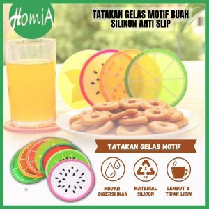 Tatakan Gelas Anti Panas Alas Gelas Motif Buah ANTI SLIP TATAKAN CANGKIR BULAT PVC silicone - HOMIA