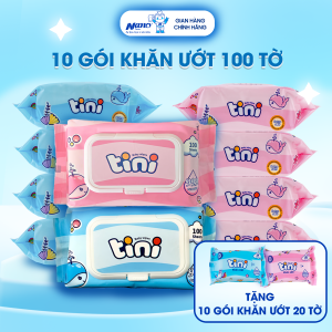 Khăn Ướt Tini 100 Tờ – Vải Rayon Cao Cấp Hạt 3D Làm Sạch Sâu Hương Phấn Dịu Nhẹ An Toàn Cho Da Nhạy Cảm | Nano Tissue