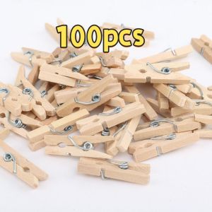 100pcs Natural Wooden Clips Mini For Decorative Photos Crafts Home Decor Wedding Party Wall Art