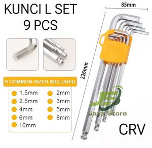Kunci L Set 9 Pcs Ball Point Hex Key Bulat Panjang M-7408