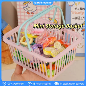 Macaron Portable Storage Basket Cute Mini Square Storage Basket with Handle Desktop Organizer